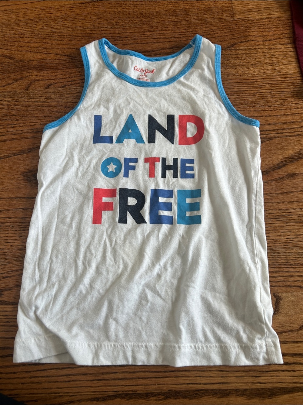 Cat & Jack White Tank Top with Red and Blue 'Land of the Free' Graphic